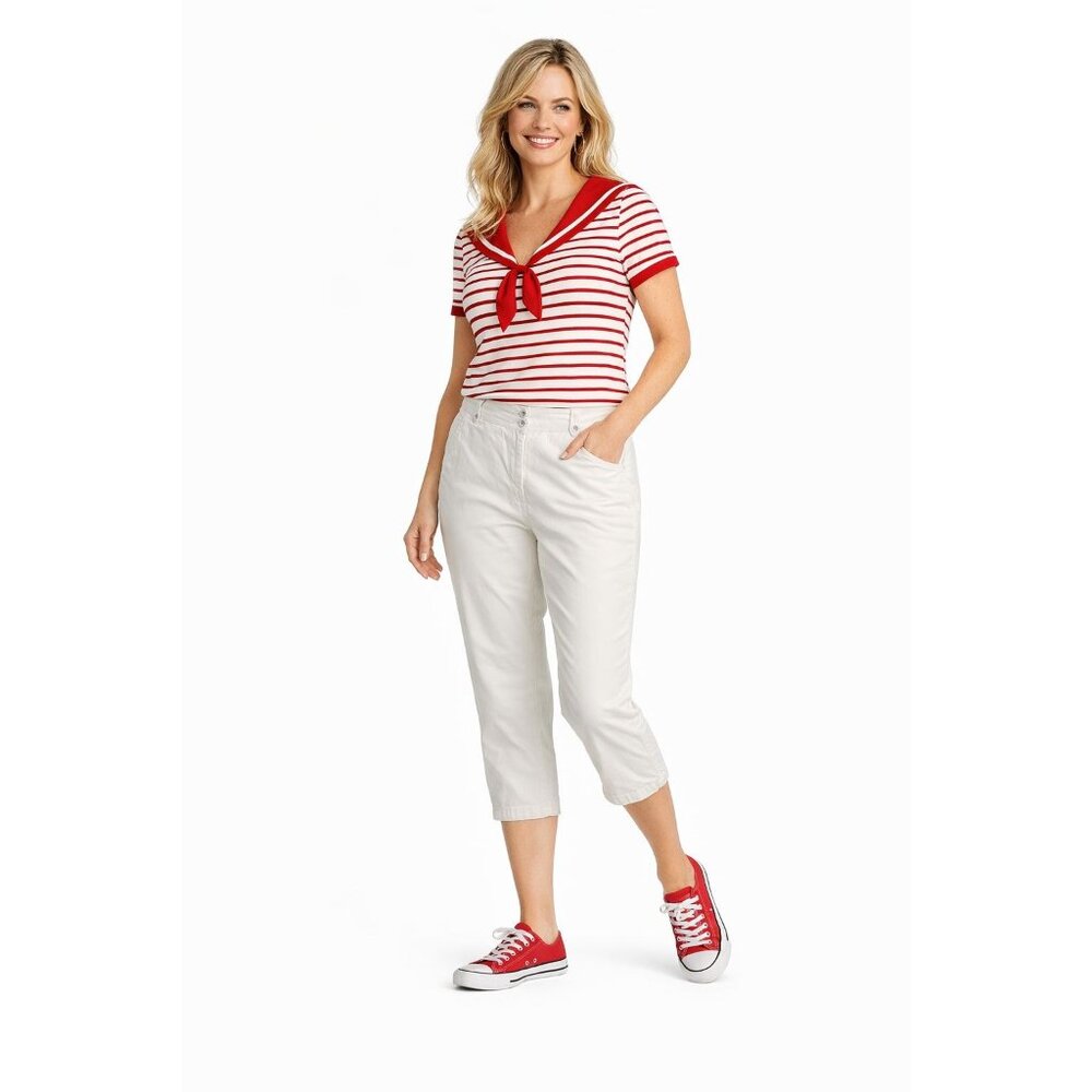 2/$30 Talbots Signature Womens 10P White Capri Pants Cotton Blend Stretch